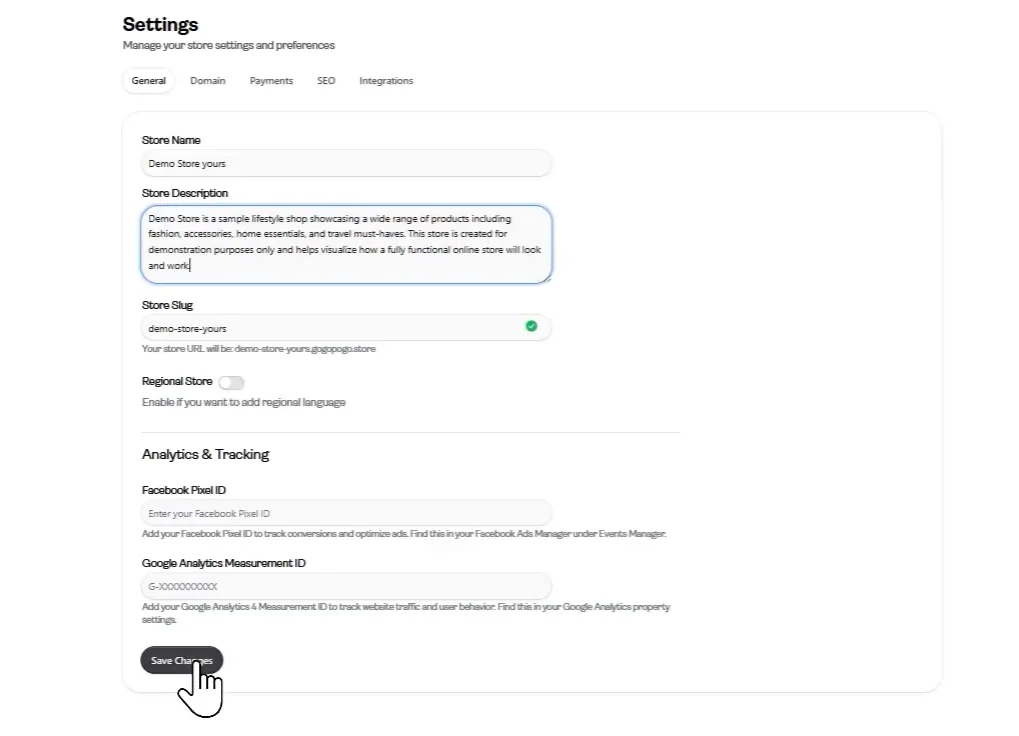 Complete the General Store Settings