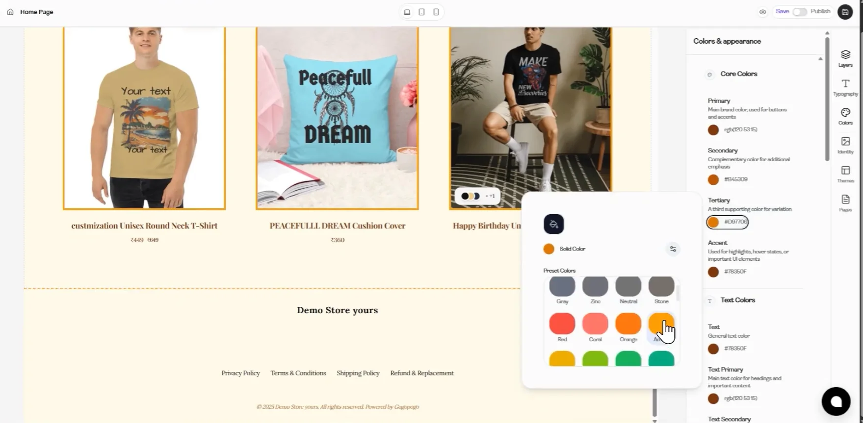 Customize Store Colors