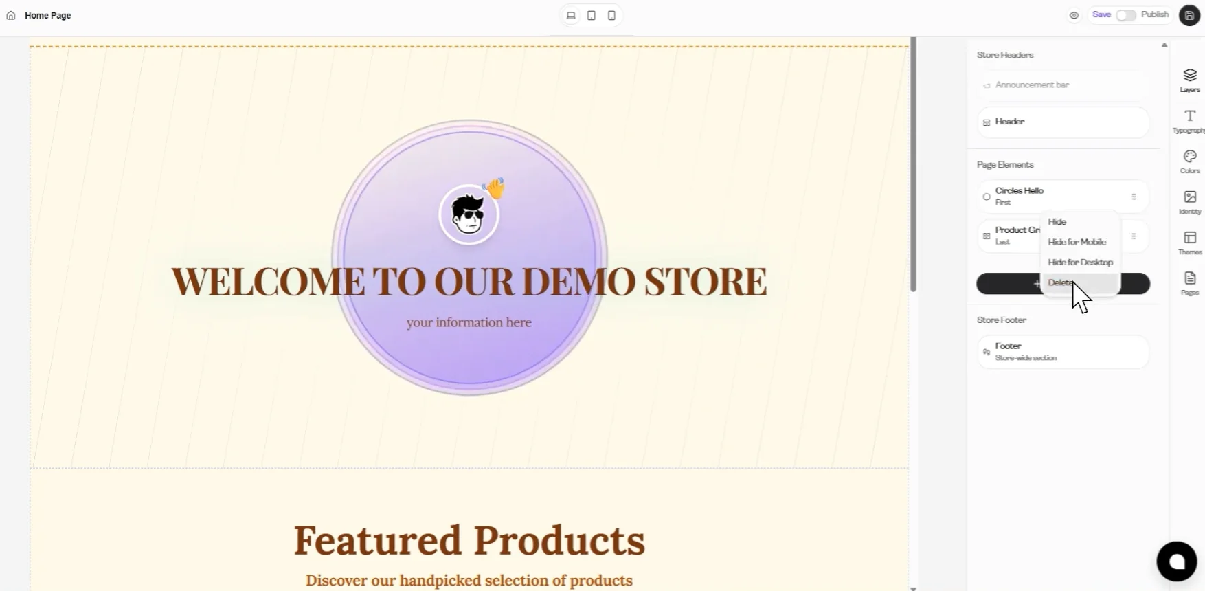 Manage Page Sections from Layers Panel