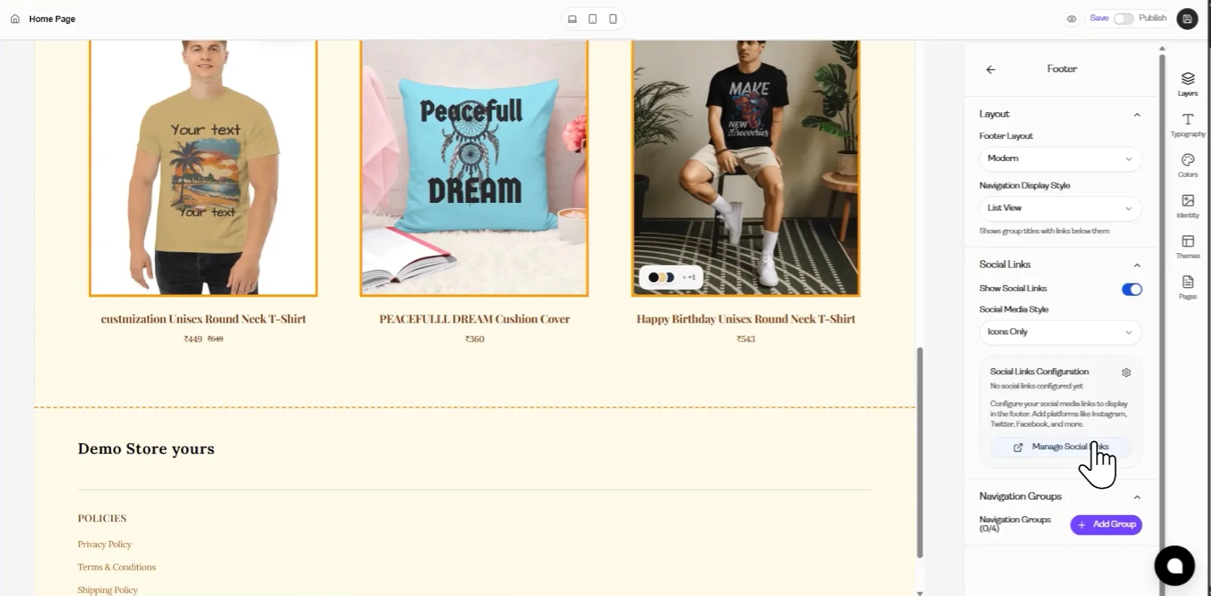 Customize Footer Settings